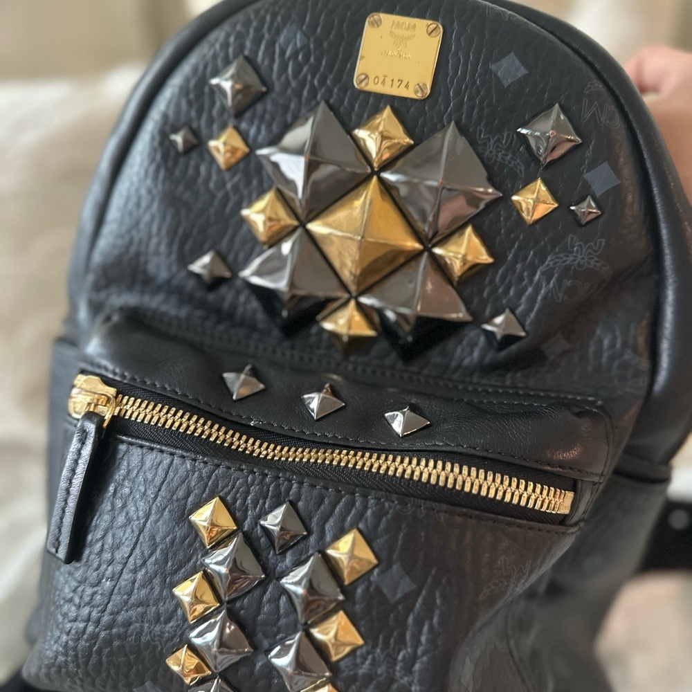 Authentic MCM Black Backpack with Gold Studs - Picture 11 of 17